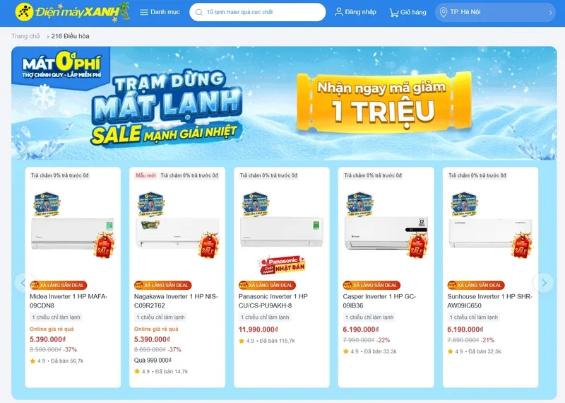 Mua điều hòa online giúp dễ so sánh giá, xem khuyến mãi và kiểm tra đánh giá trước khi đặt hàng.